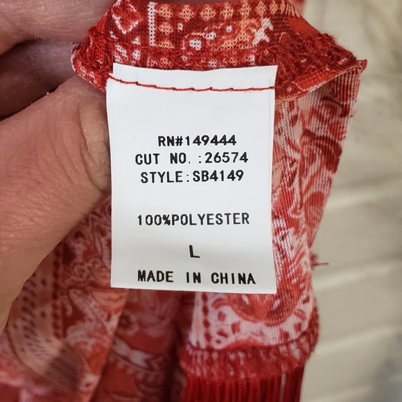 Ember Red Paisley Print Fringe Kimono size Large or One Size Fits Most - Picture 4 of 7